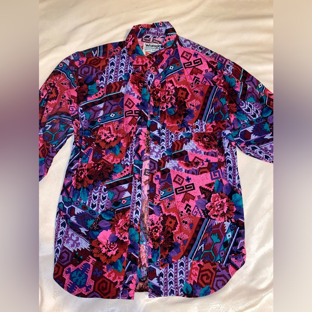 Vintage Wrangler, cowboy floral Aztec button up